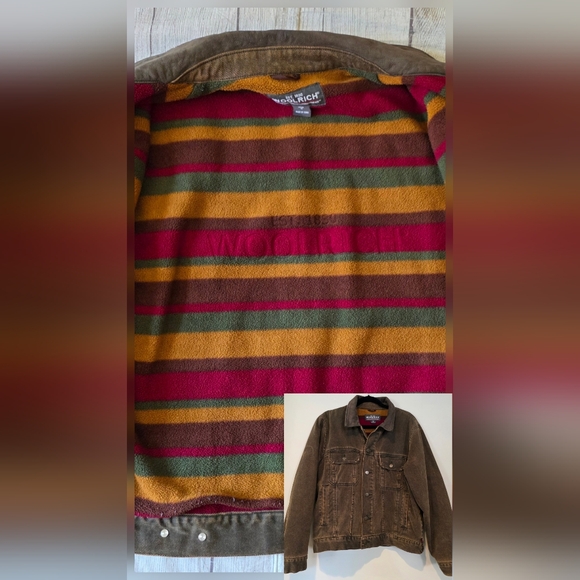 ⭐️SOLD⭐Woolrich Men's Medium Blanket Lined Brown Denim Jacket Chore Barn Leather - Picture 1 of 10